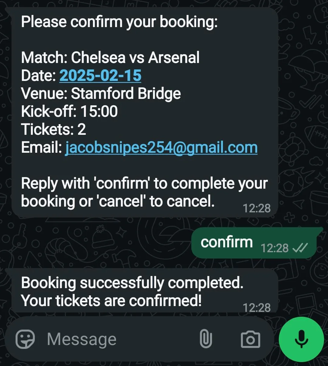 WhatsApp Successful Booking